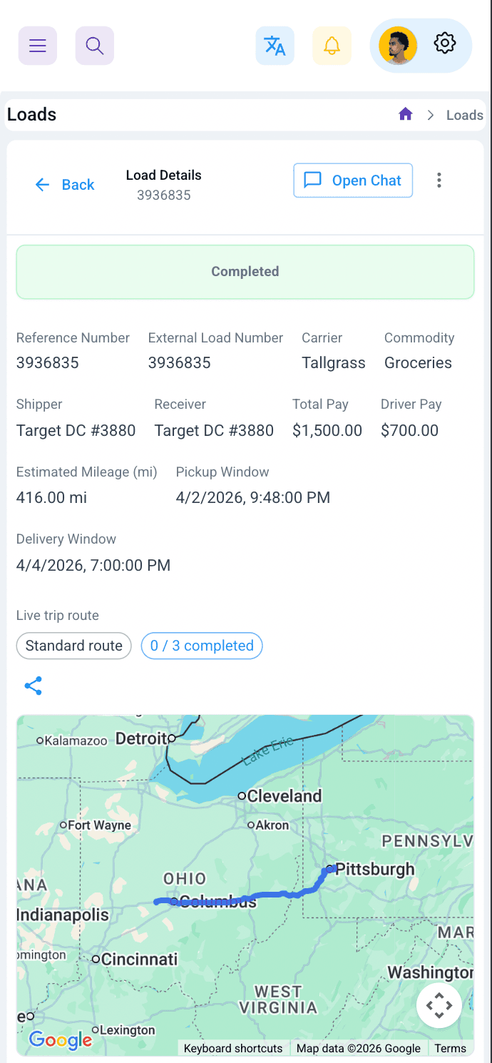FreightOps running on a phone