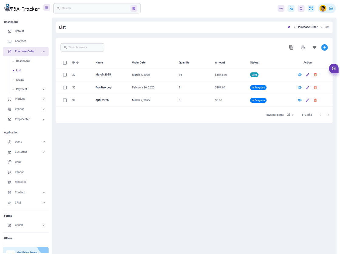 FBA Tracker dashboard, light interface